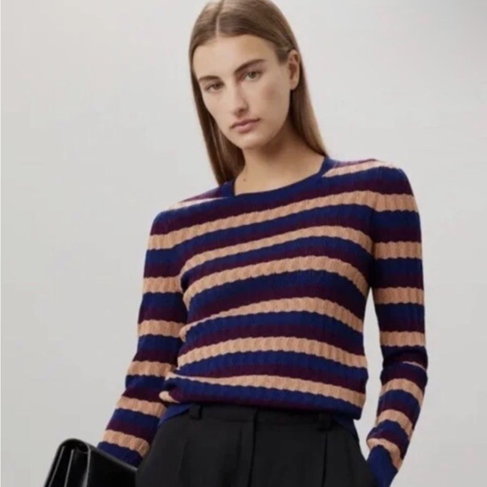 JASON WU COLLECTIVE | Striped Navy Plum Tan Stripe Sweater Women’s Size Small